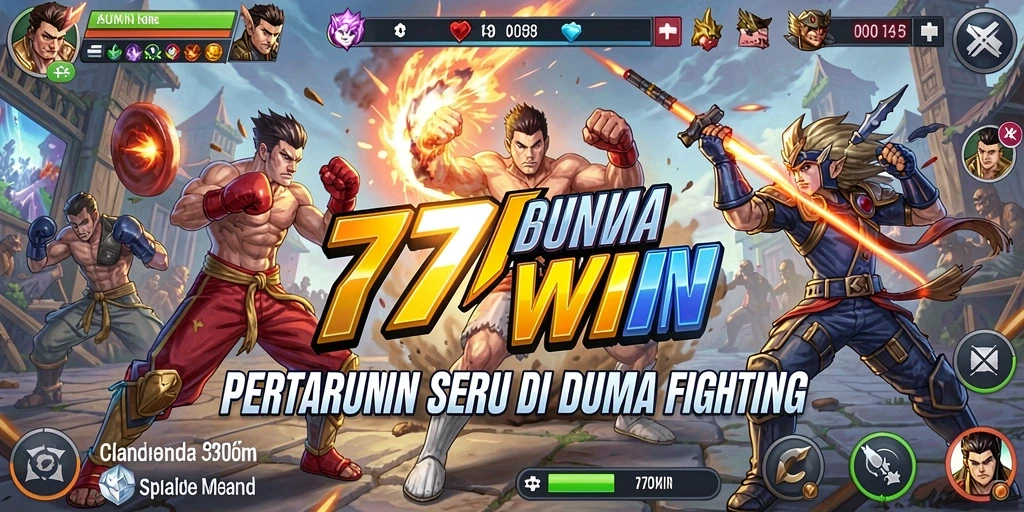 Tampilan gameplay 77WIN yang seru dan mendebarkan di arena pertarungan.