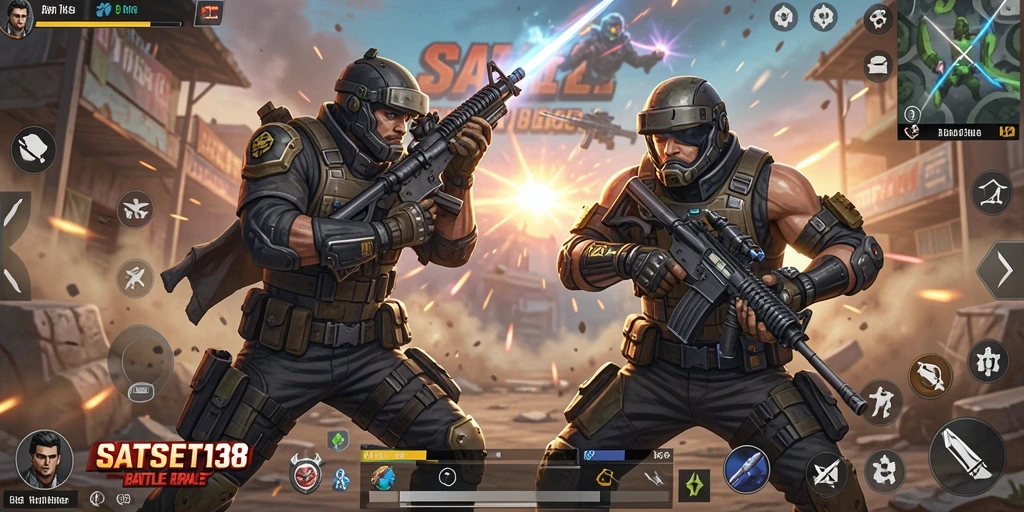 Tangkapan layar menampilkan aksi intens dalam pertempuran Battle Royale.